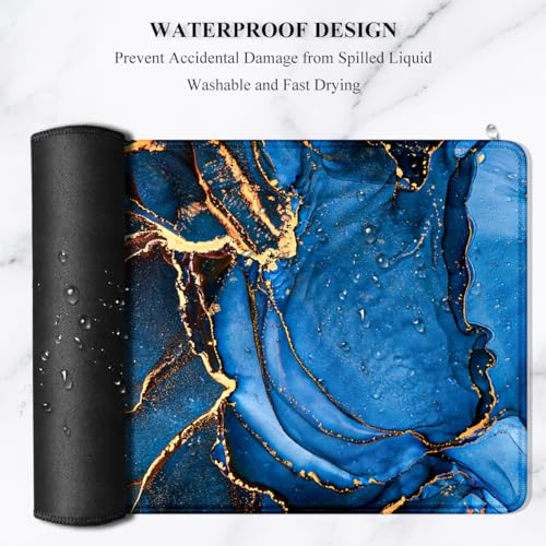 Auhoahsil Large Mouse Pad, XXL Desk Pad, Extened Mousepad 31.5" x 11.8", Non-Slip Rubber Base, Stitched Edges, Superior Surface, Gaming Keyboard Mat, Waterproof Desk Pad, Dark Blue Marble - color: 11 Dark Blue Marble, size: XL - 11.8 x 31.5 Inches