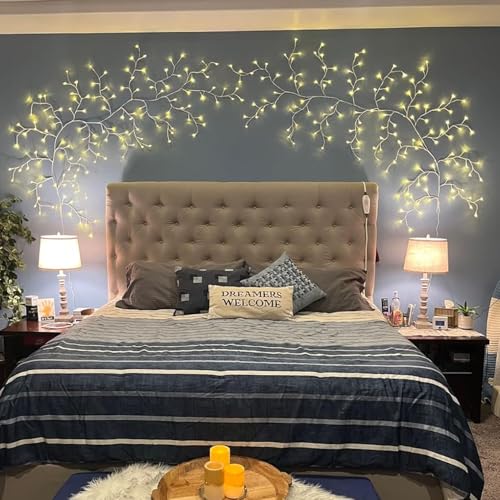 NIDISETPJAS Enchanted Willow Vine Lights with Remote, Christmas Swags Decorations Indoor Room Decor, 18 Branches 144 LEDs Lighted Willow Vine Lights for Walls Bedroom Home Decor, White Branch - color: White, size: 1 Pc