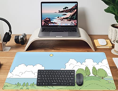 Cute Anime Desk Mat Kawaii Mousepad, Anime Street Aesthetics Desk Pad XXL, Japanese/Korean Lo-fi Drawing, Cute Green Blue Nature Mouse Pad Computer Keyboard Mat, Office Desk Pad Protector - color: A-cyan Cute Anime