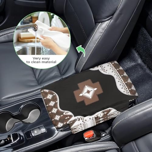 Wanyint Southwest Aztec Black Brown Car Center Console Cover Comfortable Armrest Storage Box Mat Anti-Scratch Middle Console Cover Protective Cover Universal Fit Most Vehicle, SUV, Truck - color: Southwest Aztec Black Brown