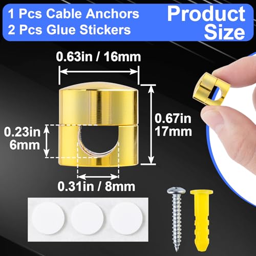 SmallCat 1 Sets Charger Holders for Cords, Gold Color Adjustable Cable Anchor Holders, Adhesive Metal Cord Clips, Cable Management Wire Organizers for Desk, Office, Nightstand - color: Gold,1set