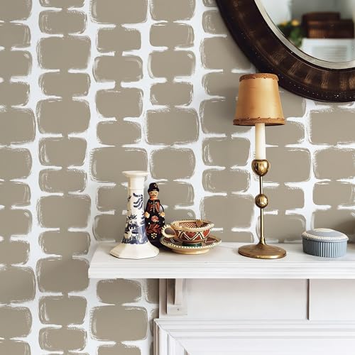 Safiyya 17.3"x393" Peel and Stick Wallpaper Mid Century Modern Abstract Contact Paper Geometric Wall Paper Self Adhesive Removable Wallpaper for Bathroom and Bedroom Vinyl, Light Brown and White - color: Light Brown and White, size: 17.3" x 393"
