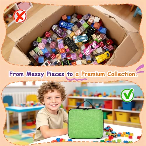 COMECASE Magnetic Block Storage Case Compatible with Goody King/for Magneverse/for LADFAR/for Intoypad, Fits 300+ 0.8in Cubes, Hard Carrying Bag with Divider for Kids STEM Building Blocks (Bag Only) - color: Green