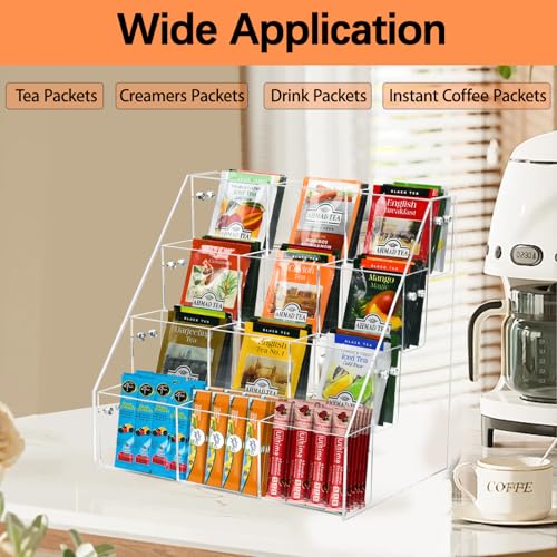 Tea Bag Organizer Holder, Acrylic Tea Packets Storage Box Container Display Stand Rack for Counter Cabinet Countertop Kitchen Office, 4 Tier - size: 4 Tier: 10.4" L X 7.1" W X 10" H