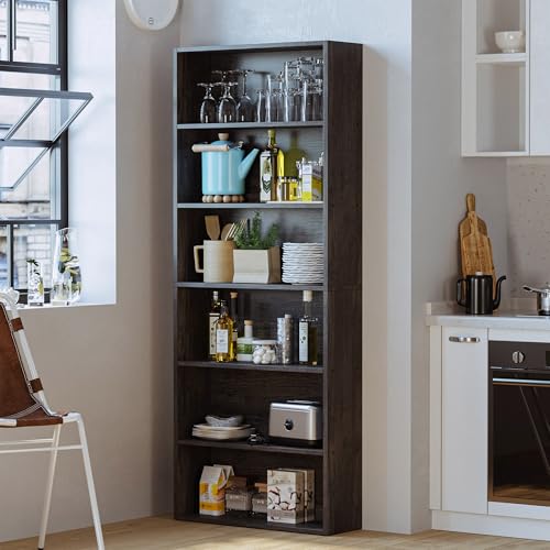 IRONCK Bookshelves and Bookcases Floor Standing 6 Tiers Display Storage Shelves 70 in Tall Bookcase Home Decor Furniture for Home Office, Living Room, Bed Room - color: Charcoal Grey