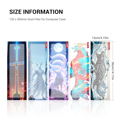 Dust Filter PC 360mm x 120mm DIY PC Case Dust Mesh Filter for Computer Case Cooler Fan, Magnetic Frame Dustproof Cover PVC 50 Mesh Fan Grills (PVC, UV Ancient Beast, 120 * 360mm,1PC, White) - color: White- Ancient Beast, size: 1PC - PVC PRO V5.0