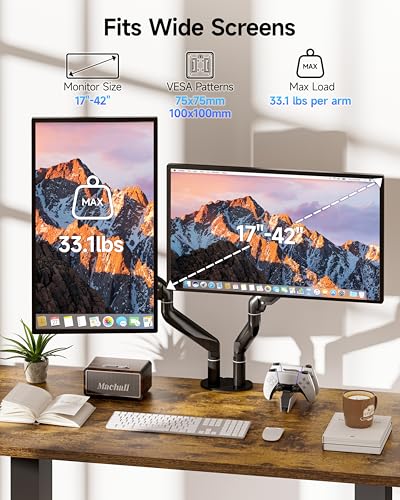 BIZUM Dual Monitor Stand for 17″-42", Heavy Duty Ultrawide Monitor Arm Dual-Monitor Mount VESA Mount with Clamp/Grommet Base, Holds 33.1lbs per Arm, Black - color: Black