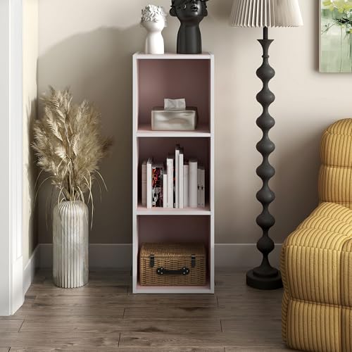 Homes: Inside + Out Apexa 3-Cube Storage Organizer Shelves, Stackable Wood Bookcase Fits Cubby Bins for Organization, Dorm Teen Room Decor & Home Office, Light Pink - color: Light Pink, size: 3-cube