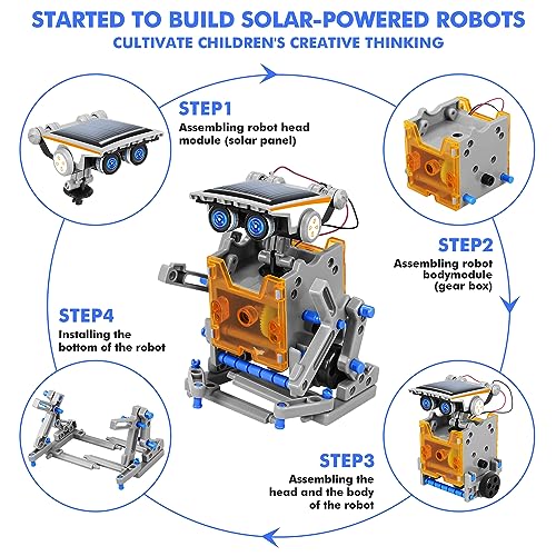 Bottleboom STEM 13-in-1 Education Solar Power Robots Toys for Boys Age 8-12, Educational Toy Science Kits for Kids Experiment Robotics Set Birthday Gifts for 8 9 10 11 12 Years Old - color: Blue Gray