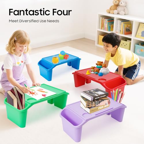 4 Pcs Kids Lap Desk Tray, Plastic Breakfast Laptop Trays with Side Pockets and Storage Slots Portable Multicolor Lap Desk for Writing, Reading, Drawing, Classroom (19.69 x 9.84 x 7.1In) - size: 19.69 x 9.84 x 7.1In