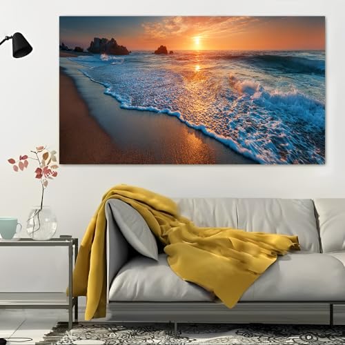 Sunset On the Beach Vintage Rustic Canvas Wall Art - 12x24in Unframed Poster- Home & Office Decor for Living Room, Bedroom, Kitchen & Cafe - color: Sunset On the Beach1