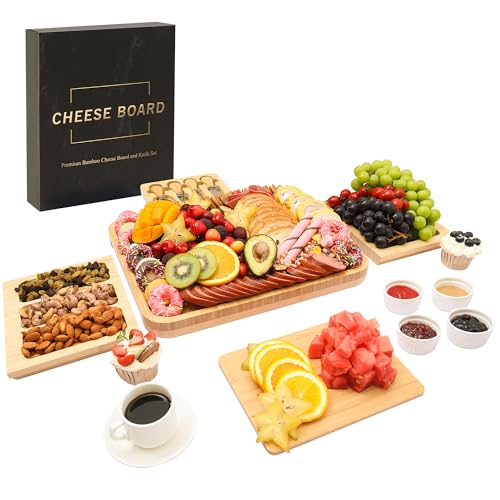 drmvalg Charcuterie Board Cheese Tray Set with Stainless Steel Knives, Slates and Bowls. Gift for Housewarming, Wedding Couple, Bridal Shower (CB002) - size: CB002