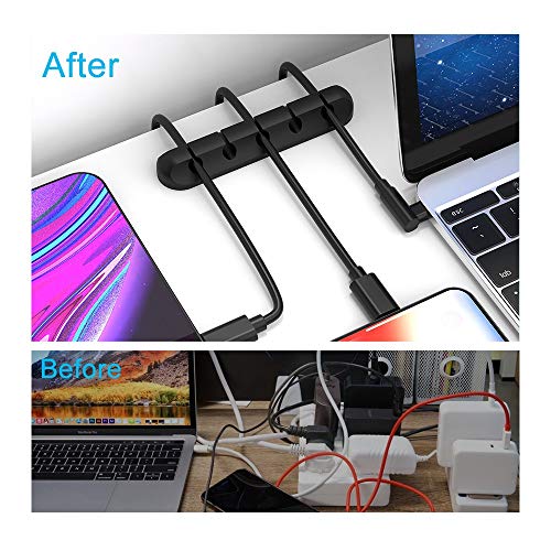 INCHOR Cord Organizer, Cable Clips Cord Holder, Cable Management USB Cable Power Wire Cord Clips, 2 Packs Cable Organizers for Car Home and Office (5, 3 Slots) - color: Black