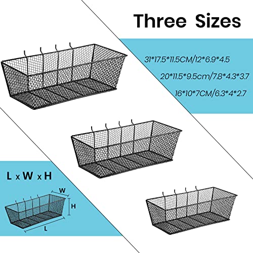 Photect Pegboard Wire Baskets Accessories Hanging Wall Organizer 3 Sizes Pegboard Bins Basket Home Garage Multi Fit Organizer for Slatwall(Black,3 Pcs) - color: Black