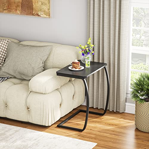 SRIWATANA Side Table, End Table, Vintage C-Shaped Couch Table for Sofa Laptop Coffee Snack, Black - color: Black