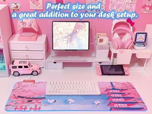 JMIYAV Pink Sakura RGB Gaming Mouse Pad 31.5x12 Inch PC XL Large Extended Glowing Led Light Up Desk Pad Non-Slip Rubber Base Computer Mouse Pad Cute Mousepad Mat - color: P-cherry Blossom
