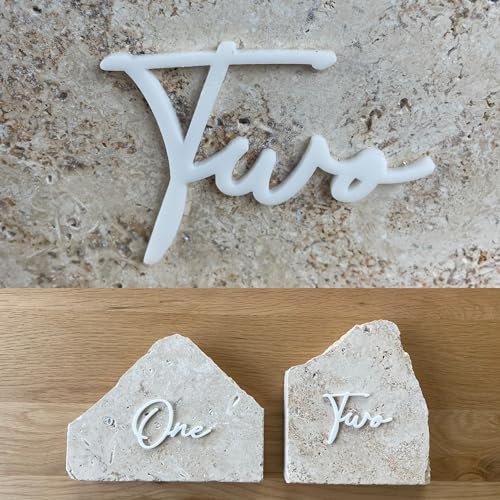 Cursive Wedding Table Number SET, DIY thin modern Black or White acrylic cutouts with silicone glue included. Words only, no backing (One - Ten, Gloss White) - color: Gloss White, size: One - Ten