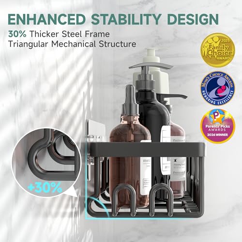 Veken Shower Caddy 6-Pack, Advanced Rustproof Design, No Drilling Adhesive Shelves, Rack with Soap Holder, Large Capacity Bathroom Organizers and Storage, Wall-Mounted Kitchen & Home Decor - color: Black