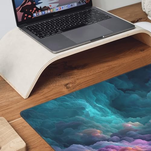 Mouse Pad with Colorful Cloud Design, Extended Gaming Keyboard Mat, 35.4x15.7 Inches, Non-Slip Rubber Base, Stitched Edges - color: Colorful clouds