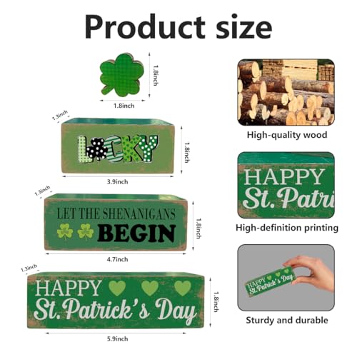 4 Pcs St. Patrick's Day Table Decoration Wooden Lucky Shamrocks Block Signs Happy St. Patrick's Day Table Centerpiece Irish Tiered Tray Decor for Desktop Shelf Mantel Farmhouse Home Decor - color: St. Patrick