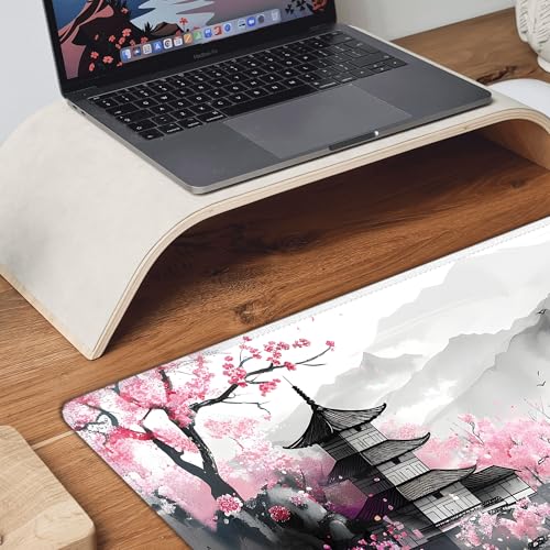 Japanese Cherry Blossom Large Mouse Pad,Gaming Keyboard Desk Pad,Extended Mouse Mat Non-Slip Rubber Base with Stitched Edges for Office Game Home XXL 35.4"x15.7" - color: Cherry Blossom, size: 35.4L x 15.7W inches