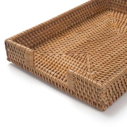 Rattan Letter Tray, Wicker Desk Tray, Woven Desk Organizer, A4 Paper, Document, File, Mail, Magazine Storage Basket for Office, Classroom, Home Desktop
