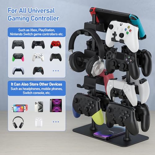 MANMUVIMO Controller Holder for 16 Xbox PS5 PS4 Gaming Controller, Video Game Controller Holder Headphone Stand for Desk, Gamer Gifts for Men, Gaming Room Accessories Maximum Organizer Rack - size: 16 Controller Holder Black