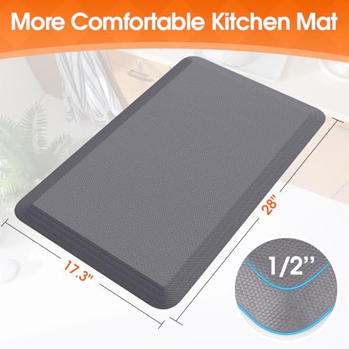TranquilRelax Kitchen Mat, Grey, 17.3''x28'' | Thick Floor Comfort Anti-Fatigue Mat, Non-Slip, Water Resistant, Stain Resistant, Easy Clean, for Kitchen, Sink, Office,Home - color: Grey, size: 28"L x 17.3"W x 0.5"Th