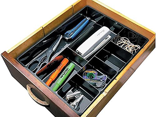 Rubbermaid Extra Deep Desk Drawer Director Tray, Plastic, 11.875 x 15 x 2.5 Inches, Black - size: 7 Section