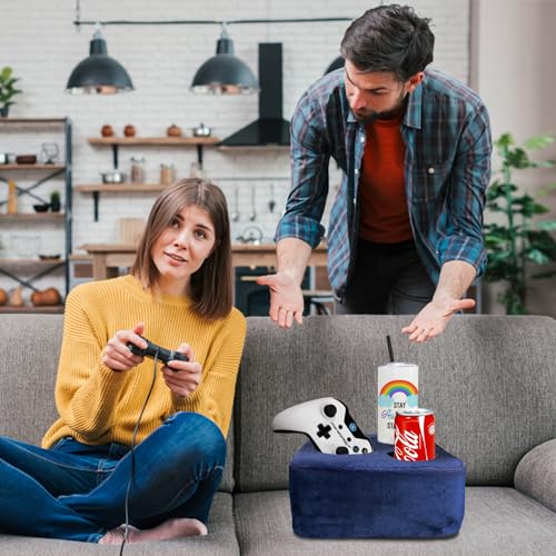 Couch Cup Holder Pillow Tray & Caddy - for Sofa, Bed, Car, Man Cave | Keep Drinks at Hand & Spill-Proof Accessories for New Parents, Camping, Park, Boat, Beach - Navy Blue - color: Navy Blue, size: 9.4" x 9.4" x 3.9"