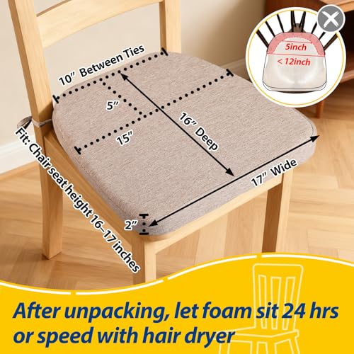 AAAAAcessories D-Shaped Chair Cushions, 2" Thick Dining Chair Pads with Ties and Removable, Machine-Washable Cover, 17" x 16", Oatmeal Beige - color: Oatmeal Beige, size: 1 Count(Pack of 1)
