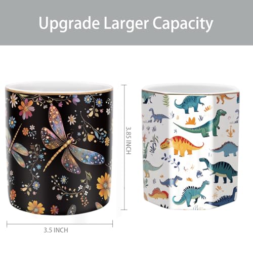 Pen Holder, Pencil Cup for Desk, Cute Makeup Brush Holder, Durable Ceramic Organizer Decor for Room, Office, Classroom, Cute Dragonfly Pattern - color: Cute Dragonfly Pattern