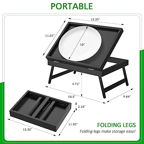 Artmeer Bed Tray Table Breakfast Food Tray with Folding Legs Serving Tray for Laptop Desk, Sofa,Platters,TV,Snack,Eating Tray(Black, Medium) - color: Black, size: Medium