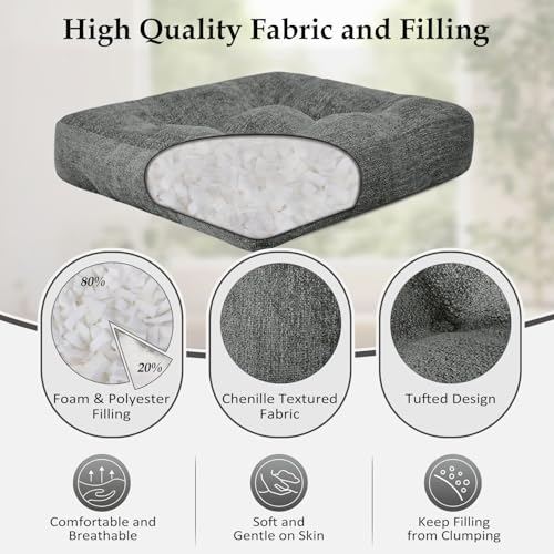 downluxe Chair Cushions for Dining Chairs 2 Pack, Tufted Indoor Chair Pads with Non-Slip Bottom, U-Shaped Kitchen Chair Cushions, 17"x17"x4", Dark Grey - color: Dark Grey, size: 17"x17"x4"(2 Pack)
