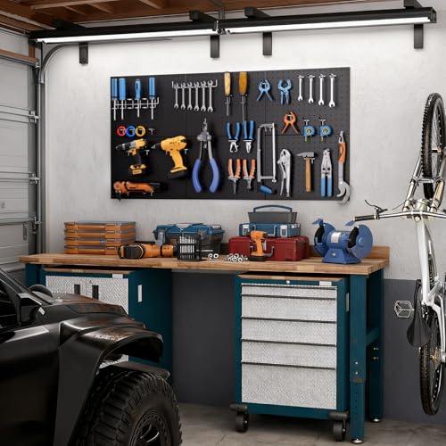 INCLY 90PCS Pegboard Wall Organizer, 6 Pack Metal Peg Board Panels with 1/4" Pegboard Hooks Accessories Kit, Black Peg Board for Walls Home, Garage Tool Storage, Workbench Organization - color: Black Pegboard with hooks, size: 6pcs-12"x16" with hooks