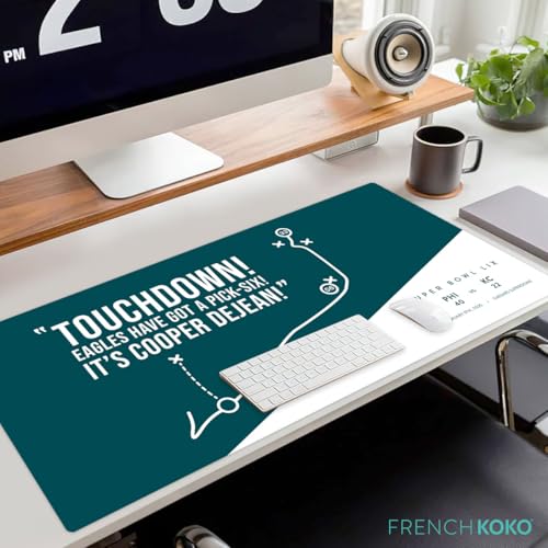 French KOKO Large Philadelphia Desk Mat for Desktop – XL Desk Pad Mat with Smooth Surface, Green Football Theme Office Decor, Man Cave Accessory, Men Gifts & Game Day Gift - color: Philly Football: Pick-Six, size: 16.5" x 36"
