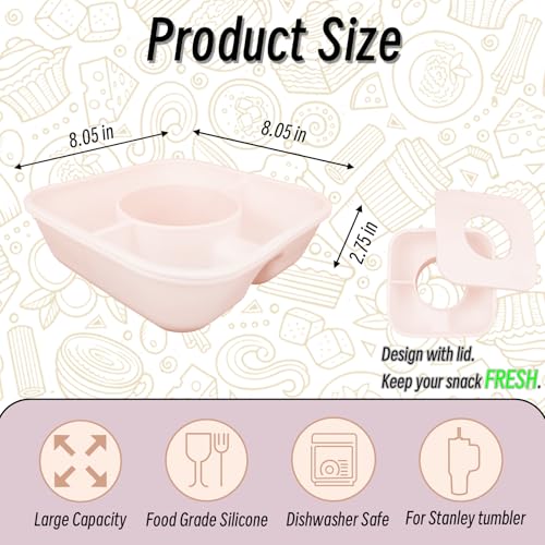 Snack Bowl for Stanley Cup 40 oz Tumbler, Reusable Silicone Snack Tray Snack Holder with Lid, Snack Ring for Stanley Tumblers Cup Accessories (Rose Quartz) - color: Rose Quartz