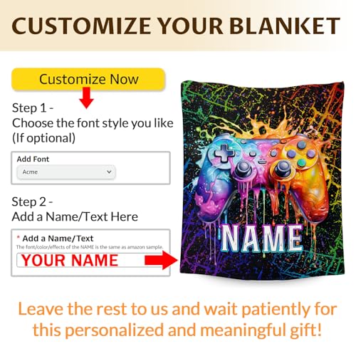 Custom with Name Kids Blanket - 40x30 Inches Small Lap Size Gamer Blanket for Boys, Girls - Cool Fuzzy Gifts Ideas for Gaming Lovers - Soft Warm Plush Flannel Stuff for Chairs, Office, Sofa - color: Color 1-1, size: 40"x30"