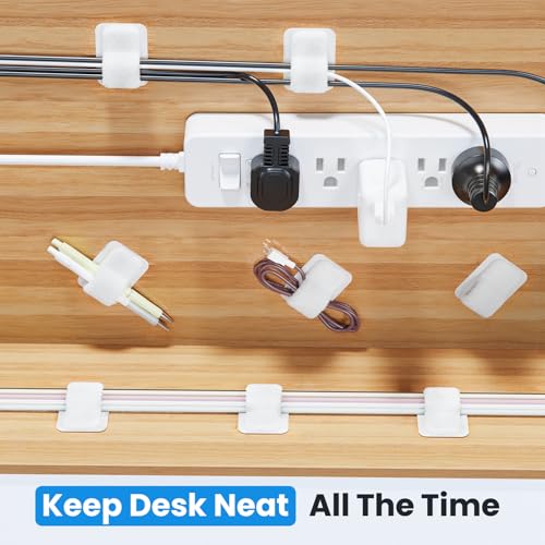Cable Management Under Desk, 【Up to 15 Cord】【Enhanced Wire Holder】 Reusable Cord Organizer Holder, Adjustable Hook and Loop Cable Ties, Wire Clips Under Table Hider, 20 Pair(White) - color: White, size: 20 Pair