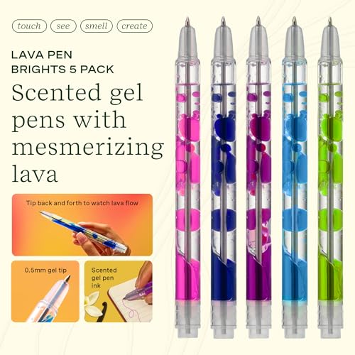Lifelines Scented Lava Gel Pen Set, 5-Pack (Brights) - 0.5mm Colored Gel Pens Infused with Scented Essential Oil Blends & Mesmerizing Lava - School Supplies for College Kids & Adults - color: Brights - 5 Pack