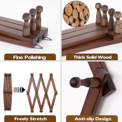 SCUNDA Wall Rack with 10 Hooks, Wooden Wall Expandable Coat Rack for Coat, Hats, Baseball Caps, Coffee Mug, Jewelry(Brown) - color: Brown, size: 10 Hooks