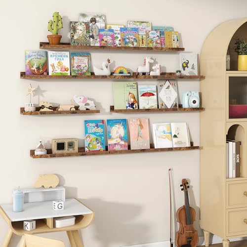 Fun Memories Picture Ledge Shelves Set of 2, 32 Inch Rustic Wall Mounted Floating Shelves with Lip for Home Storage and Décor in Bathroom, Kitchen, Nursery, Bedroom, Living Room, Brown - color: Brown, size: 32 inch, Set of 2