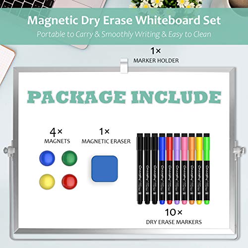 Dry Erase White Board, 16x12 Inches Double-Sided Desktop Whiteboard with Stand, Portable Whiteboard with Markers, Magnets, Eraser, Magnetic White Board Easel for Office Home Memo to Do List Drawing - color: White