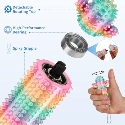Little Ouchies Pain Stim Fidget Toy, 3D Printed Pocket Spiky Keychain with Clicker Button Spinner Sensory Toys for Anxiety Focus & Stress Reduction Novelty Gifts(D2) - color: D2