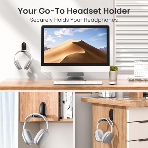 Itramax Headphone Hanger Under Desk,Adhesive Wall Mount Headset Holder,1 Pack Foldable Headphone Monitor Stand Hook,Magnetic Sticky PC Gaming Headset Earphone Clamp for AirPods Max,HyperX,Xbox-Black