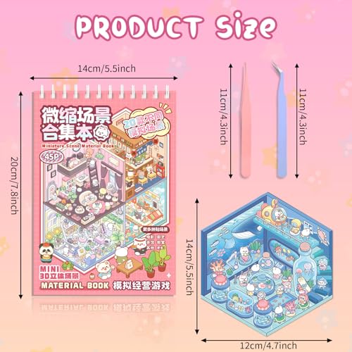 3D Sticker Scenes Book for Adults, 20 Sets DIY Sticker Scene Book Miniature House Shop Craft, Scene Stickers Creative Therapy Activity for Stress Relief