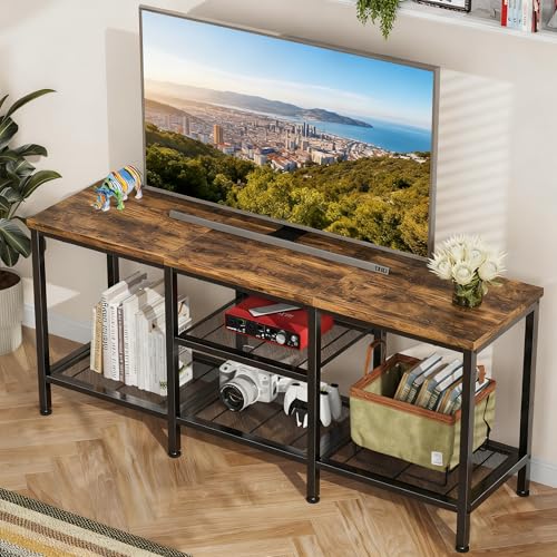 Simple Trending TV Stand for 50 Inch TVs, Entertainment Center with Open Storage Shelves, Media Console Table for Living Room, Rustic Brown