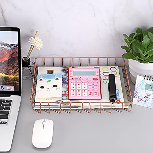 BTSKY Multipurpose A4 File Tray Wire Desk Tray Organizer Elegant Letter Size Desk Documents Trays Magazine Files Storage Basket Organizer Bin for Office Cosmetics Bathroom(Rose Gold) - color: Rose Gold