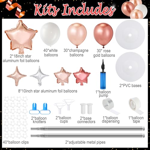 Gejoy 110 Pcs Champagne Rose Gold Balloons Column Stand Kit Adjustable Tower Stand from 1.4 to 6.6 ft with Bases for Back to School Wedding Birthday Baby Shower Party - color: Champagne, Rose Gold