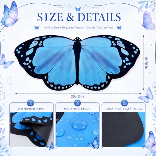 Tellegloww Large Blue Butterfly Gaming Mouse Pad Desk Mat Decorative Butterfly Keyboard Desk Mat with Non-Slip Base Table Accessories for Office Home Study 35.43 x 15.75 Inches - color: Blue, style: Butterfly